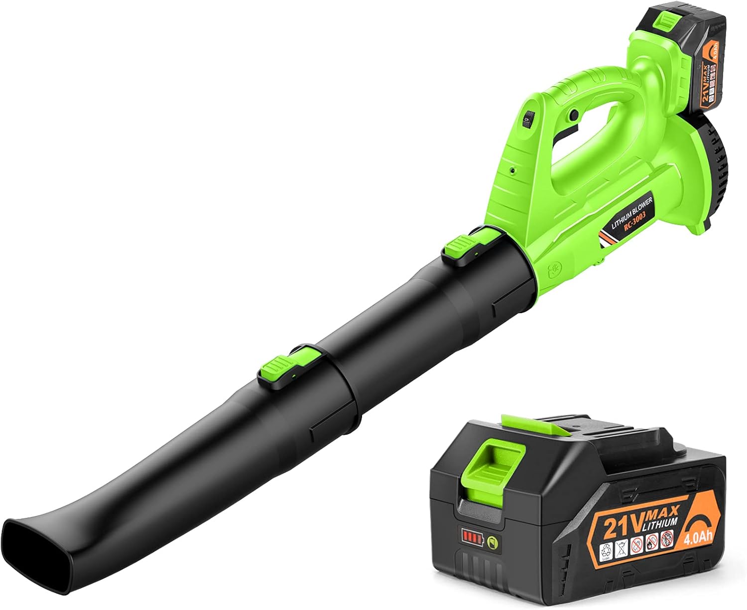 Cordless Leaf Blower - BHY 21V Electric Leaf Blower with 4.0Ah Battery, 2 Adjustable Tubes and 6 Adjustable Speeds, Handheld Leaf Blower for Leaves