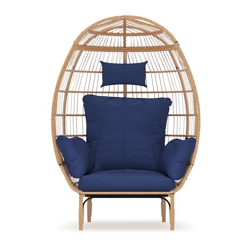 500 Lbs Capacity Oversized Wicker Egg Chair, All-Weather Rattan Egg Lounge Chairs for Patio, Backyard, Living Room