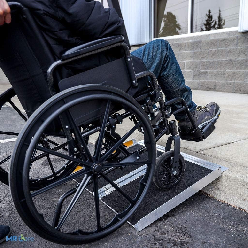 MR CARE Portable Wheelchair Ramp | Lightweight Foldable Ramps for Wheelchairs with Handle | Featuring Unique Yellow Reflective Caution Stickers |
