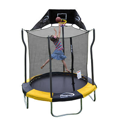 Propel Trampoline 7& Round Trampoline with Safety Enclosure and Jump-N-Jam