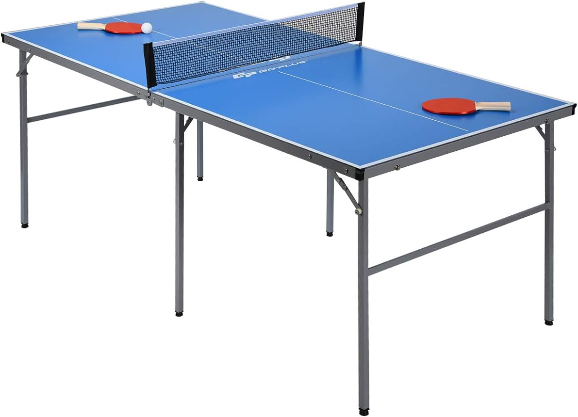 Goplus Foldable Ping Pong Table, 100% Preassembled, Portable Table Tennis Table Game Set with Net