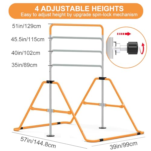 Expandable Gymnastics Bar for Kids, Adjustable Height Junior Training Kip Bar, Folding Gymnastic Horizontal Bars Monkey Bar