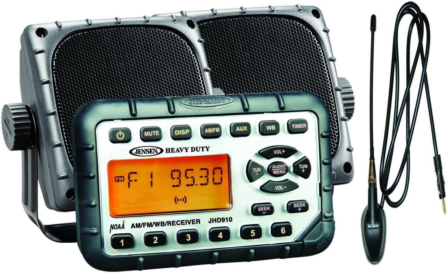Jensen JHD910PKG Package - Includes JHD910 Waterproof Mini AM/FM/WB/Stereo, Pair of 3.5" Waterproof Mini Speakers and Top Side Rubber Antenna