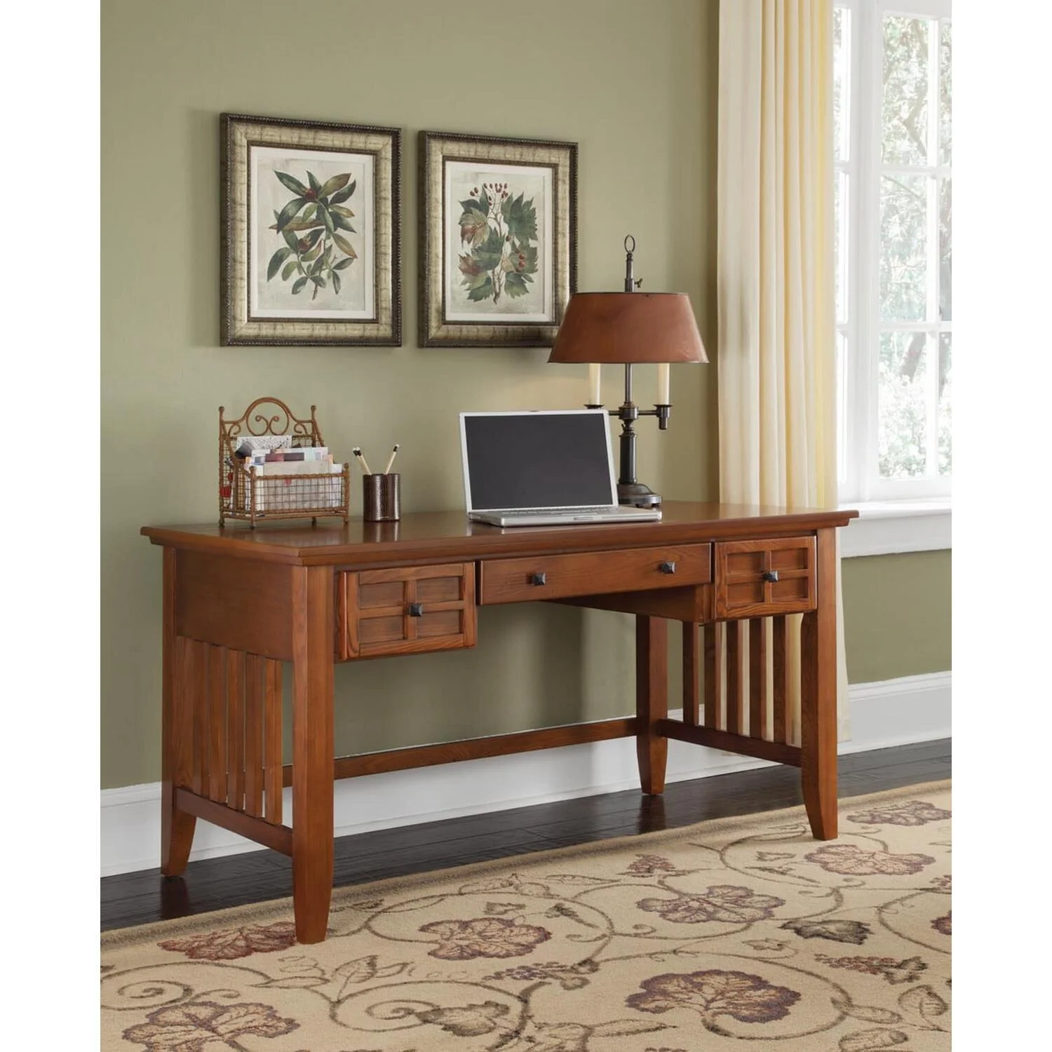 Homestock Mediterranean Mingle Brown Wood Executive Desk