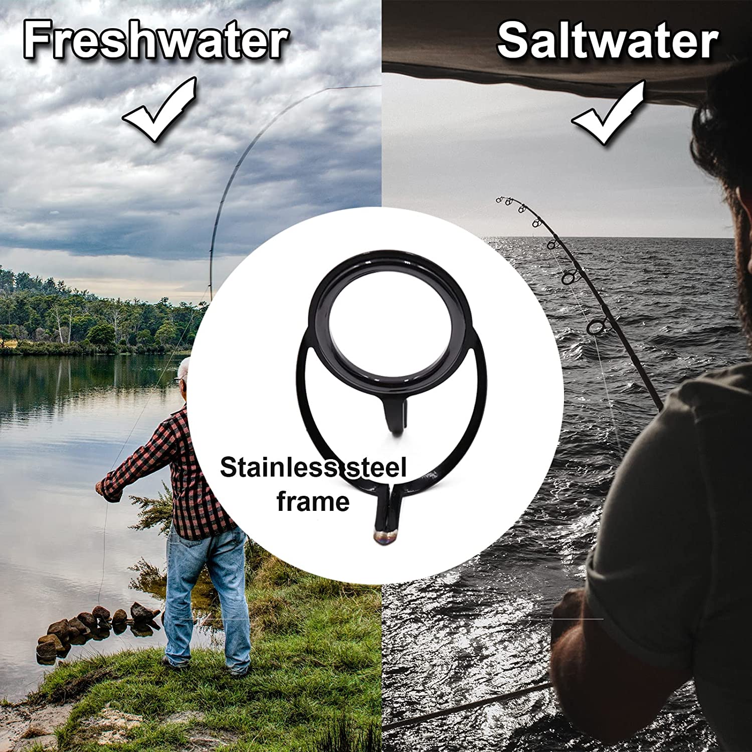 9KM DWLIFE Fishing Rod Tip Guide Repair Kit Pole Replacement Stainless Steel Ceramic Ring Saltwater Freshwater Mixed Size in a Box