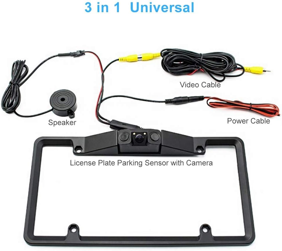 3 in 1 2LED Car License Plate Frame Parking Sensor Radar Rearview Reverse Backup Camera Pack of 2