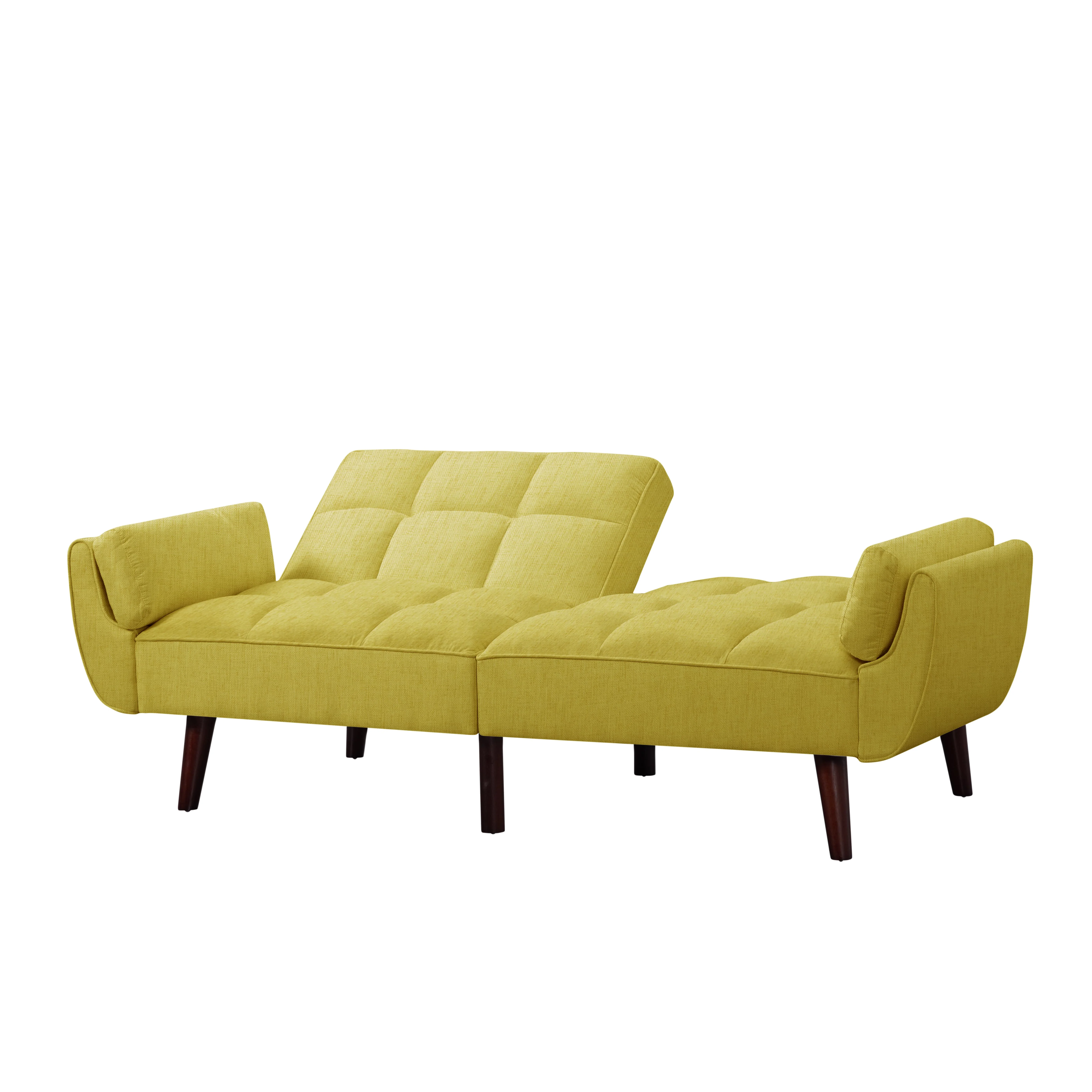 BSHTI 74.4 inch Foam Futon Sofa Bed,Converted Futon Sofa Sleeper with 2 Pillows for Livingroom(Yellow)