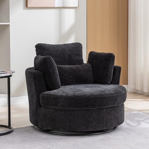 Chifee & Vingol 42.2" Oversized Swivel Accent Chair Round Barrel Chair,Chenille,Beige