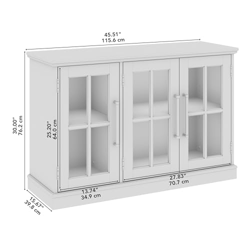 Bush Furniture Westbrook 46W Sideboard Cabinet with Glass Doors in White Ash | Storage Credenza for Dining Room or Kitchen Area