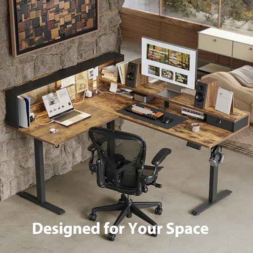 Agilestic L Shaped Electric Standing Desk with 2 Drawers, 63 Inch Ergonomic Adjustable Height Desk with Storage