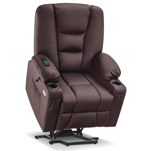 MCombo Small Power Lift Recliner Chair with Massage and Heat for Petite People, Cup Holders, USB Ports, Side Pockets, Faux Leather 7569 (Small