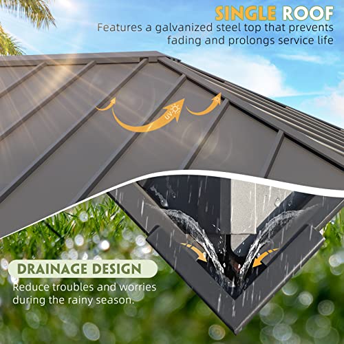 EROMMY 12'x20' Hardtop Gazebo Double Roof Galvanized Steel Canopy Outdoor Aluminum Frame Permanent Metal Pavilion with Netting and Curtains for Patio