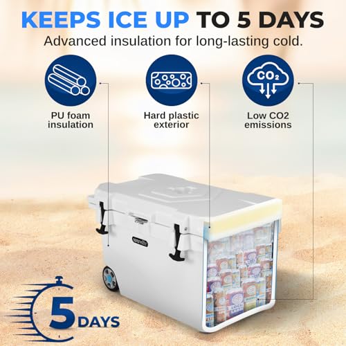 SereneLife Ultra-Tough 45 Quart Rotomolded Cooler Box with Wheels, Holds Upto 56 Cans, Keeps Ice Up to 5 Days