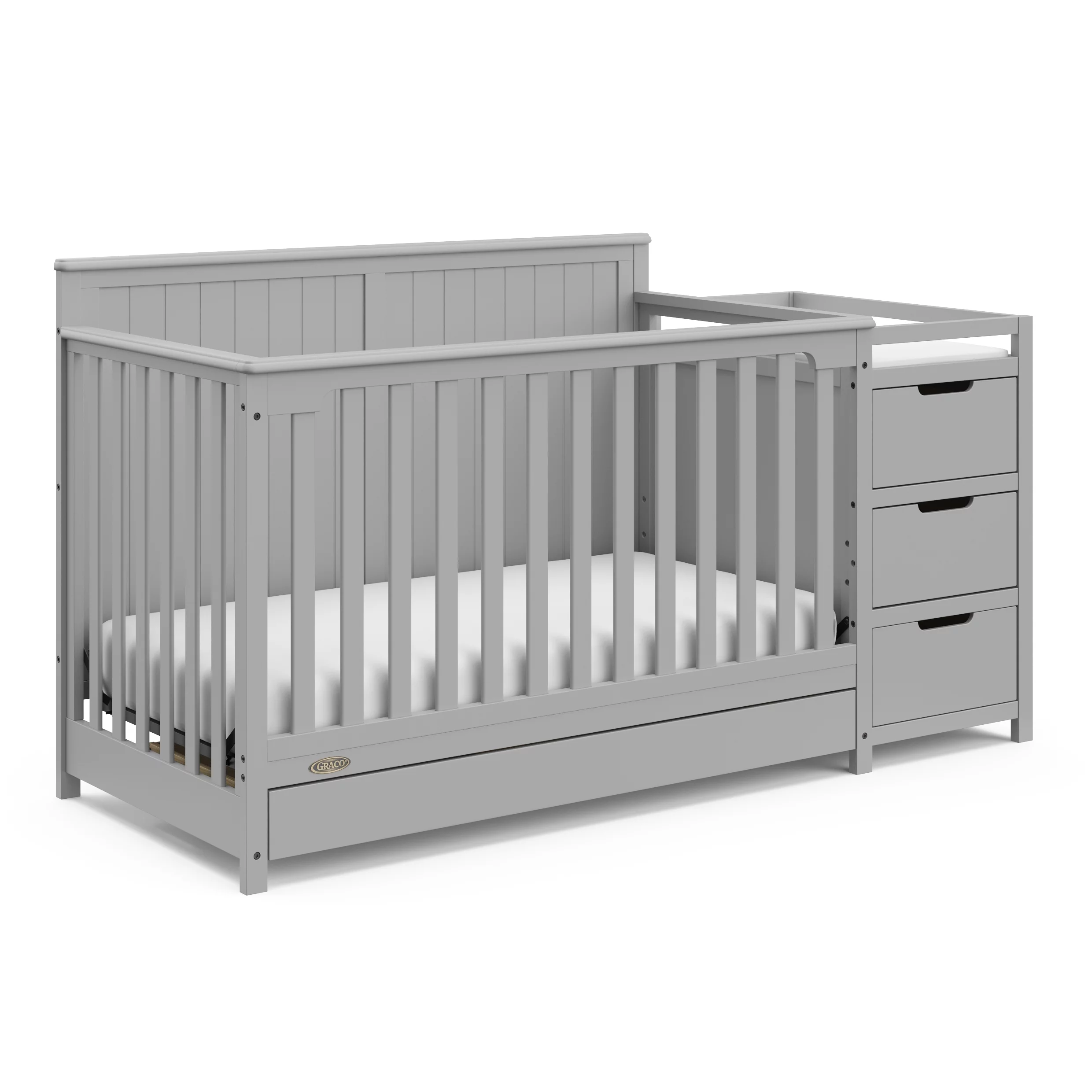 Graco Hadley 5-in-1 Convertible Crib and Changer with Drawer, Pebble Gray - Curated Treasures Market
