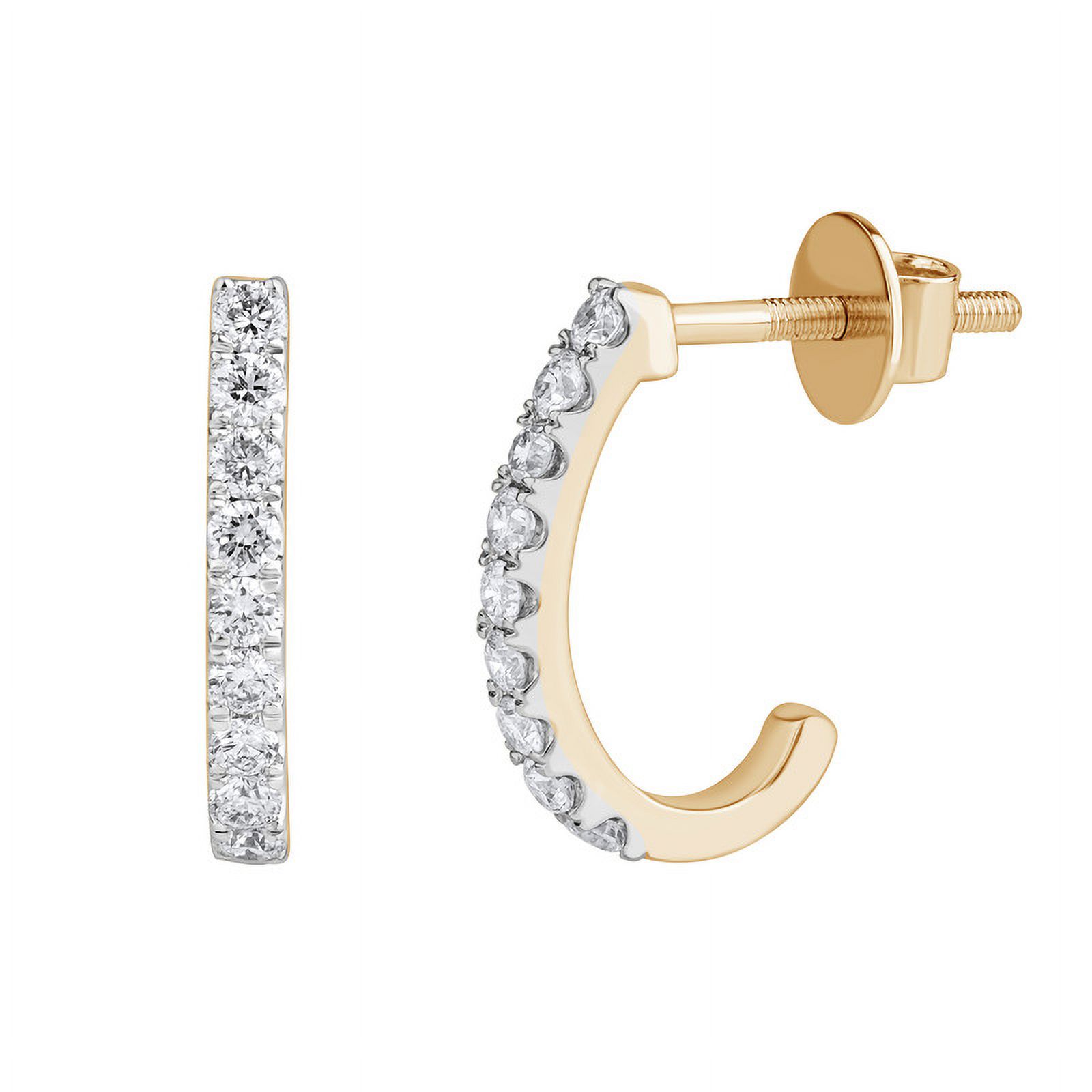 Dewberry 0.60 Carat Round Cut Lab Grown Diamond J Hoop Push Back Earrings for Women in 14KT Solid Yellow Gold | Gifts for Girls | (Clarity: VVS-VS