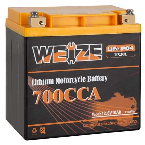 Weize Lithium YTX30L-BS, 700A Lithium LiFePO4 YTX30L Motorcycle Battery, 12V 10AH ATV, UTV, Jet Ski, Scooter, Lawn Mower, Tractor, Generator Battery