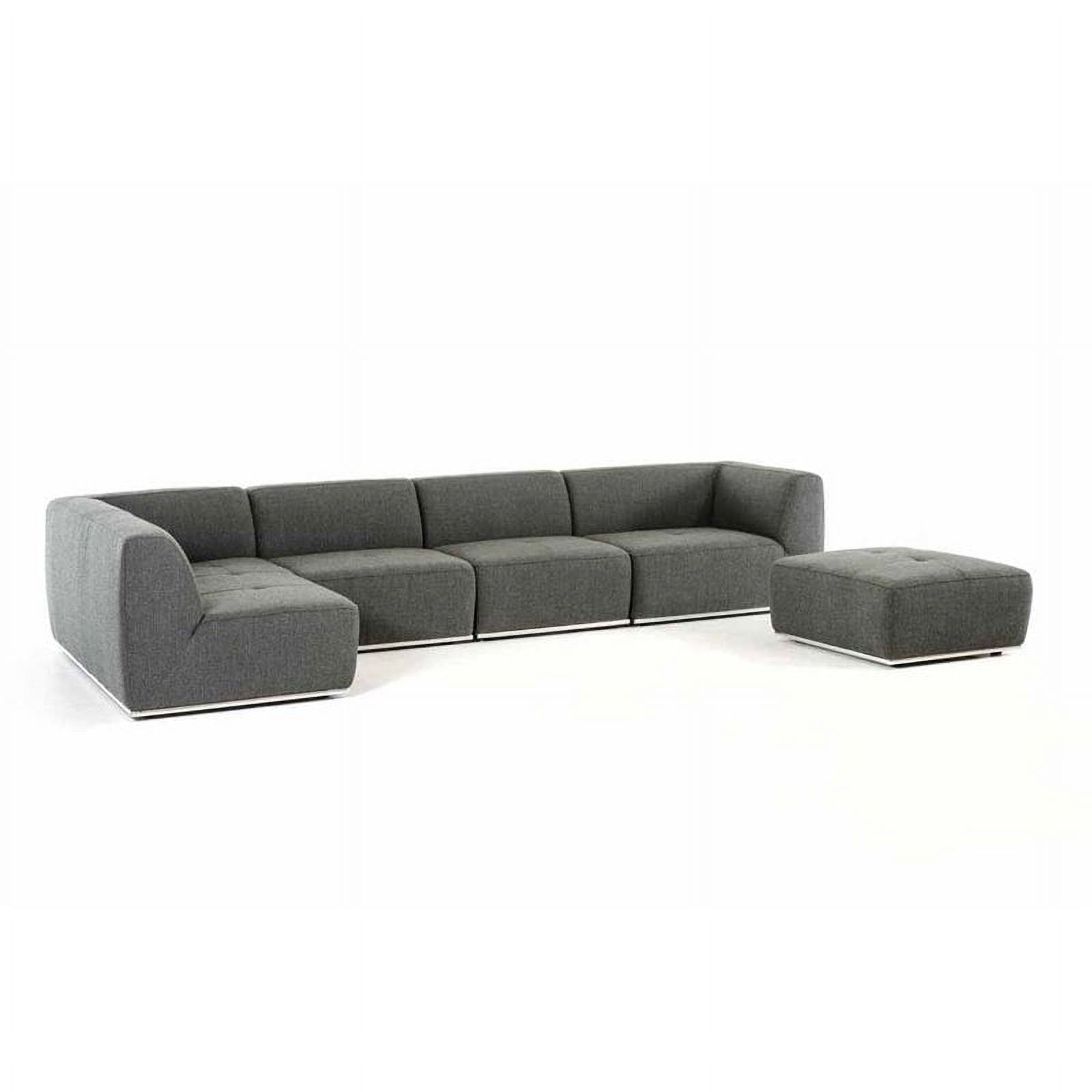 Divani Casa Hawthorn Modern Fabric Sectional Sofa & Ottoman in Gray