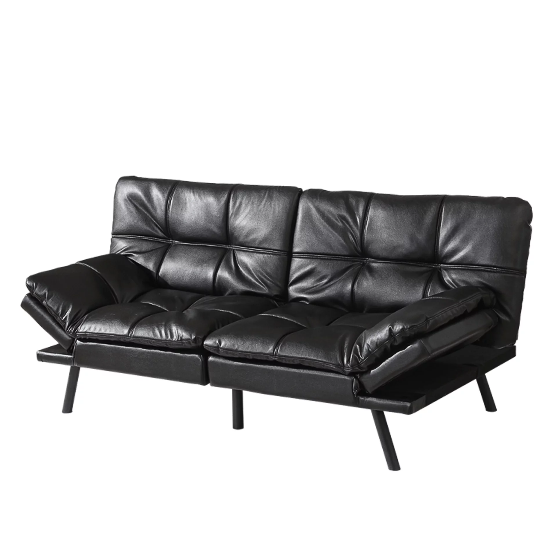 Convertible Memory Foam Futon Sofa Bed with Adjustable Armrests and Backrest, Black