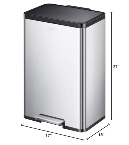 EKO EcoCasa II 36L+24L Dual Trash Can with Recycle Bin, Stainless Steel Garbage Can with Lid, Deodorizer Compartment