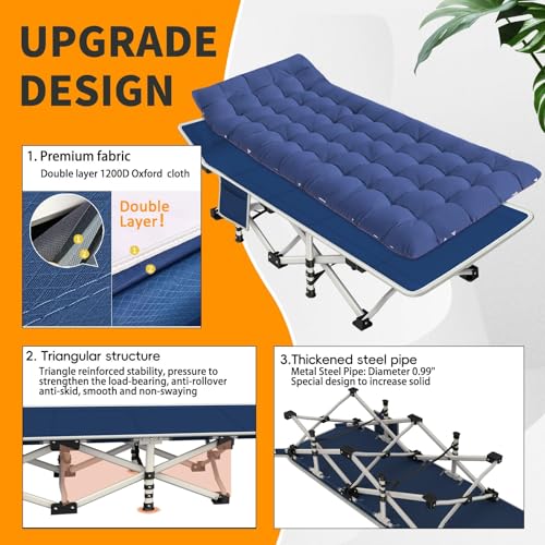 2 Pack Camping Cot with Mattress Comfortable Cot Bed Folding Cot Heavy Duty Cots for Sleeping with Carry Bag for Adults Kids Guest Bed Outdoor Indoor