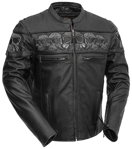 First Mfg Co - Savage Skulls - Men's Motorcycle Biker Riding Black Leather Jacket