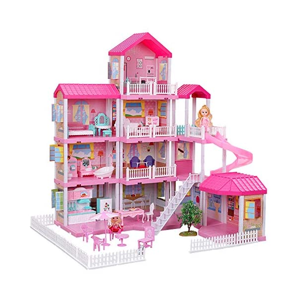 Dollhouse with Dollhouse Furniture and Dolls Dream Doll House for Little Girls 5 Year Olds 1:12 Scale for Kids Pretend Play Doll House Toy Playset