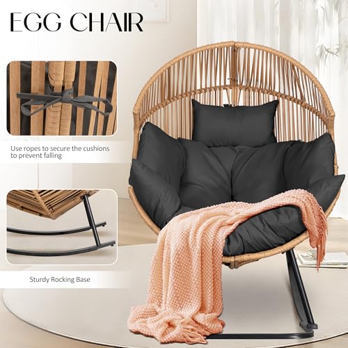 JAMFLY Egg Chair Wicker Outdoor Chairs, Oversized Patio Chair Oversized Lounger Chair with Cushion for Indoor Living Room, Bedroom