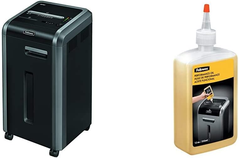 Fellowes Powershred 225Ci Shredder | 100% Jam Proof, 20-Sheet, Cross-Cut, Commercial Grade | 3825001 Model, Black