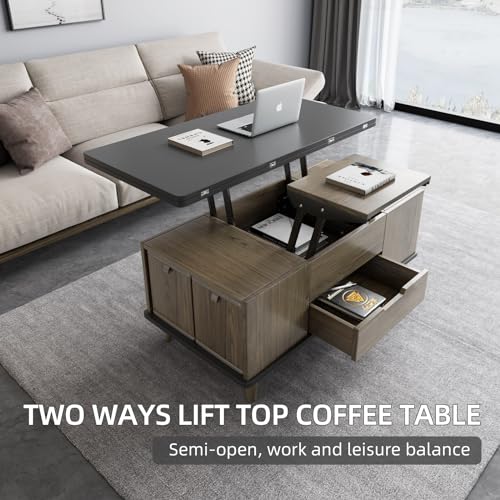 Multifunctional Lift Top Coffee Table with Four Stools,Center Table with Hidden Storage Compartments,Saving Space Indoor Tea Table