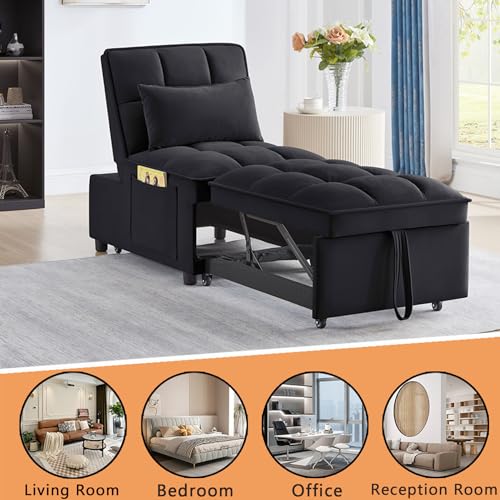 Majnesvon 4 in 1 Sleeper Chair with Pullout Sofa Bed, Convertible Lazy Sleeper Sofa Chair with Storage Pockets & Adjustable Backrest