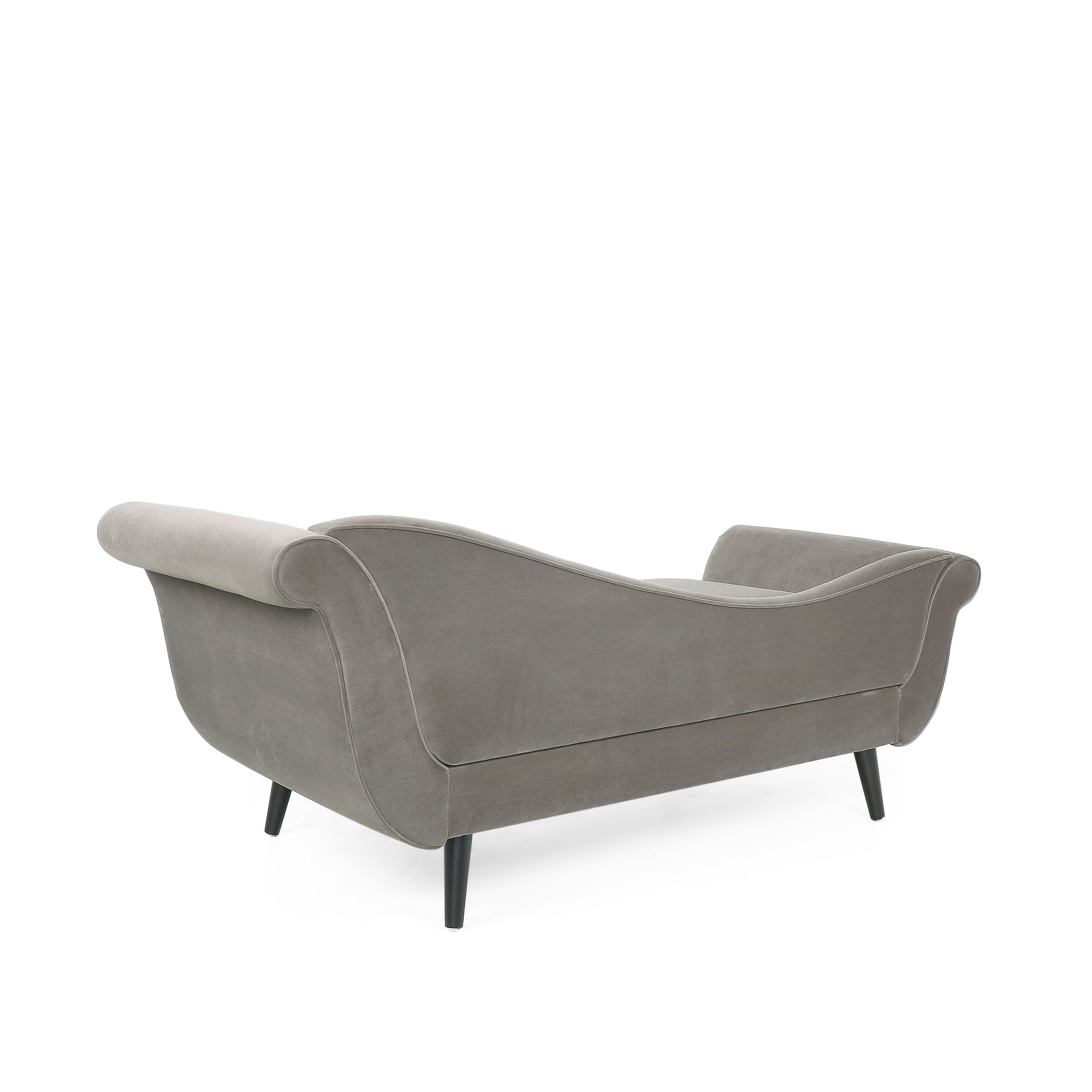 Jakyrah Contemporary Velvet Chaise Lounge with Scroll Arms, Taupe and Dark Brown