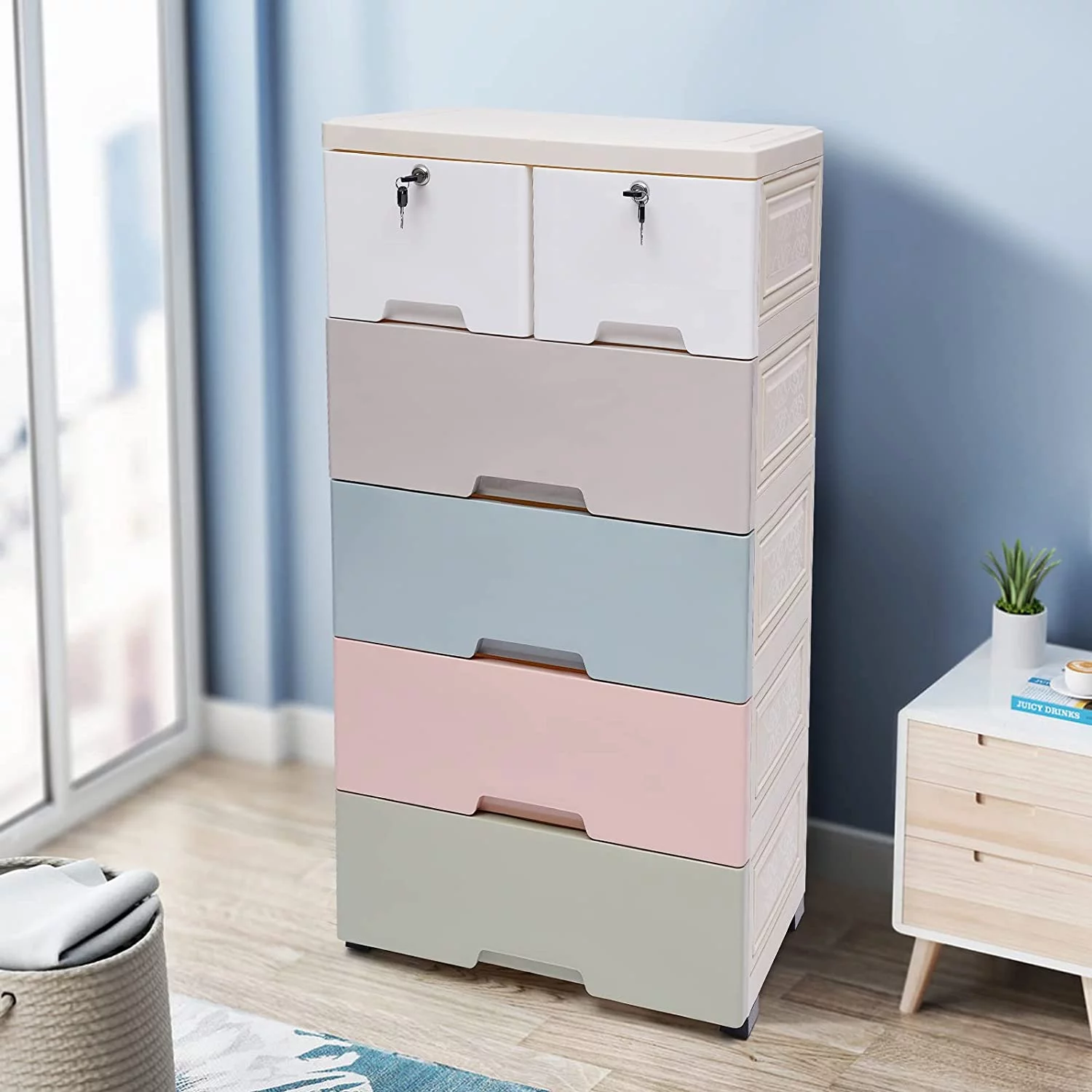 Miumaeov Plastic Drawers for Clothes, Storage Cabinet with 6 Drawers, Closet Drawers Tall Dresser Organizer for Clothes, Living Room