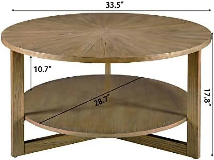 YZboomLife Round Coffee Table Living Room  Circle Round Coffee Table with   Farmhouse Solid Wood Coffee Table  Yellowish Brown  KFZ-3338