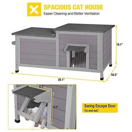 aivituvin Feral Cat Shelter 2-Room Outdoor Cat House for Rescued Cats AIR93 - Pet Supplies online store