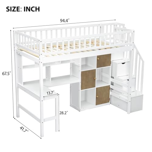 Gaming Bed with Desk,Wardrobe,Ample Storage Space,and RGB LED Light, Full Size Wood Loft Bed for Kids Bedroom (Cloud Blue/K)