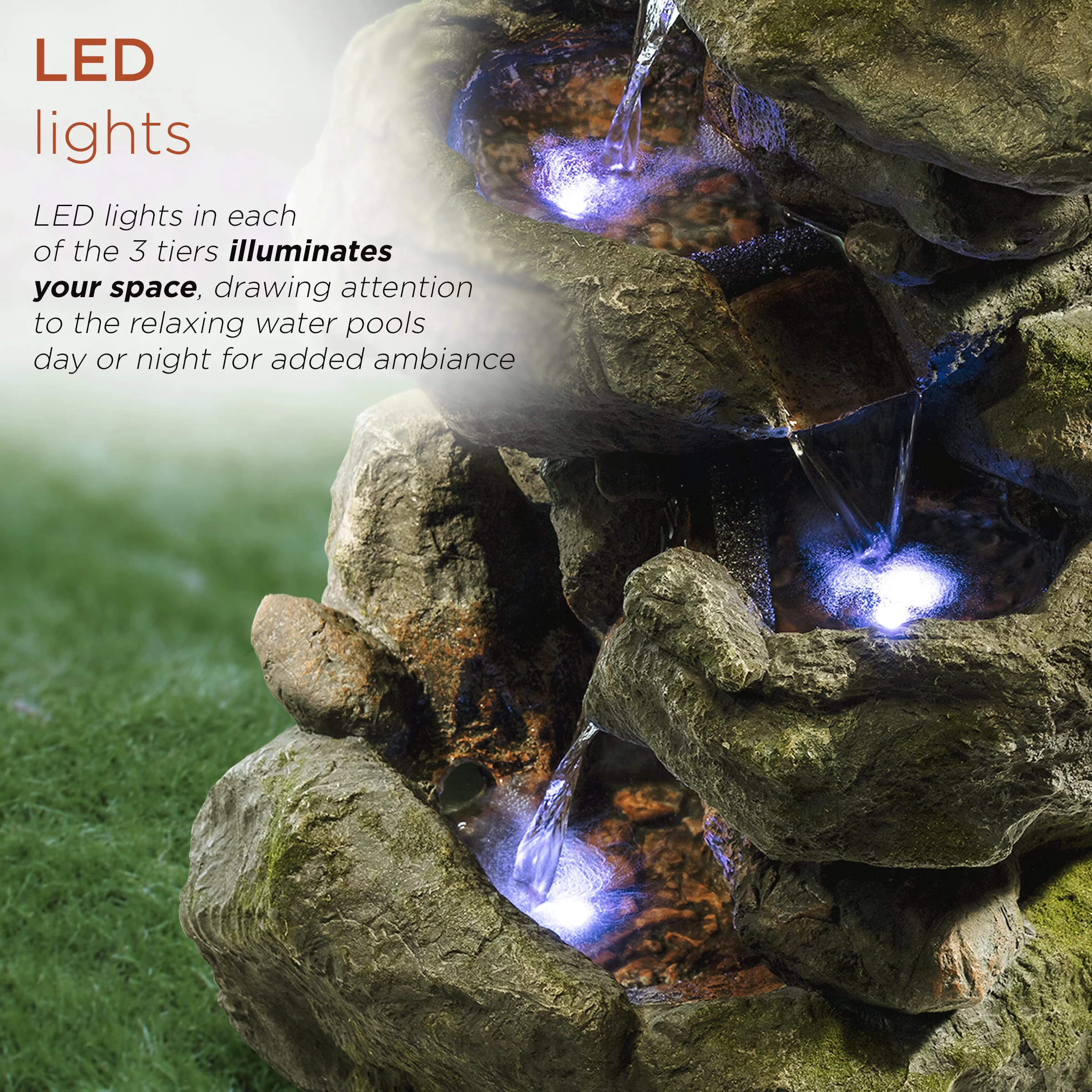 Alpine Corporation 22" Outdoor 3-Tier Rock Cascading Tabletop Fountain