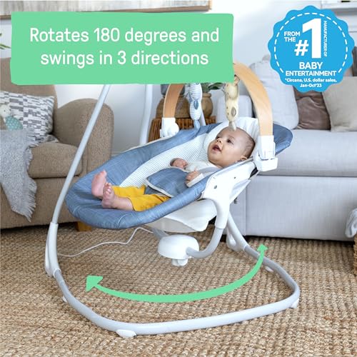 Ingenuity SimpleComfort Lightweight Compact 6-Speed Multi-Direction Baby Swing, Vibrations & Nature Sounds, 0-9 Months 6-20 lbs (Pink Cassidy)