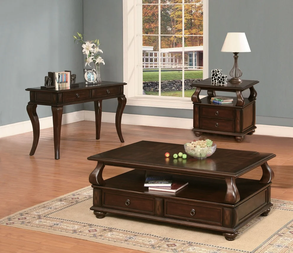 Home Roots Furniture  26 x 26 x 28 in. Poplar & Basswood Veneer End Table - Walnut