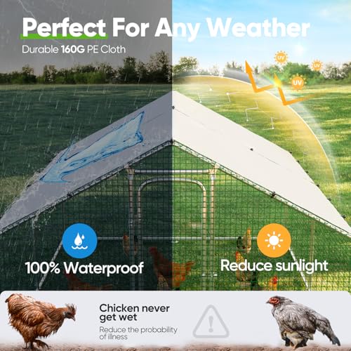 Quictent Large Metal Chicken Coop Run for 10+ Poultry with Galvanized Hardware Cloth and Waterproof Roof Cover