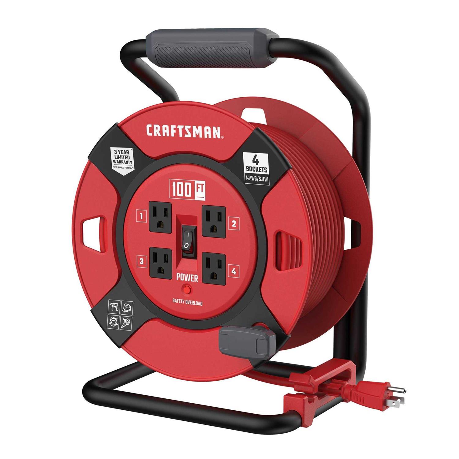 Craftsman Heavy Duty Retractable Extension Cord 100 ft with 4 Outlets - Shop Hardware Tools Online Store