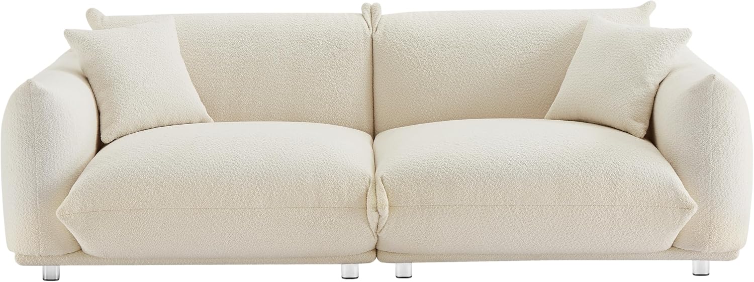 CHARMMA 87" Oversized Loveseat Sofa for Living Room, Sherpa Sofa with Metal Legs, 3 Seater Sofa, Solid Wood Frame Couch with 2 Pillows