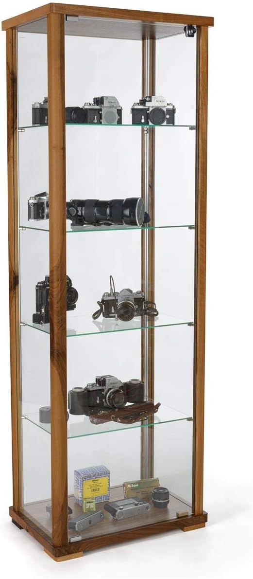 Displays2go Full Glass Narrow Curio Cabinet with Locking Doors �C Walnut (DCKDWDWN24)