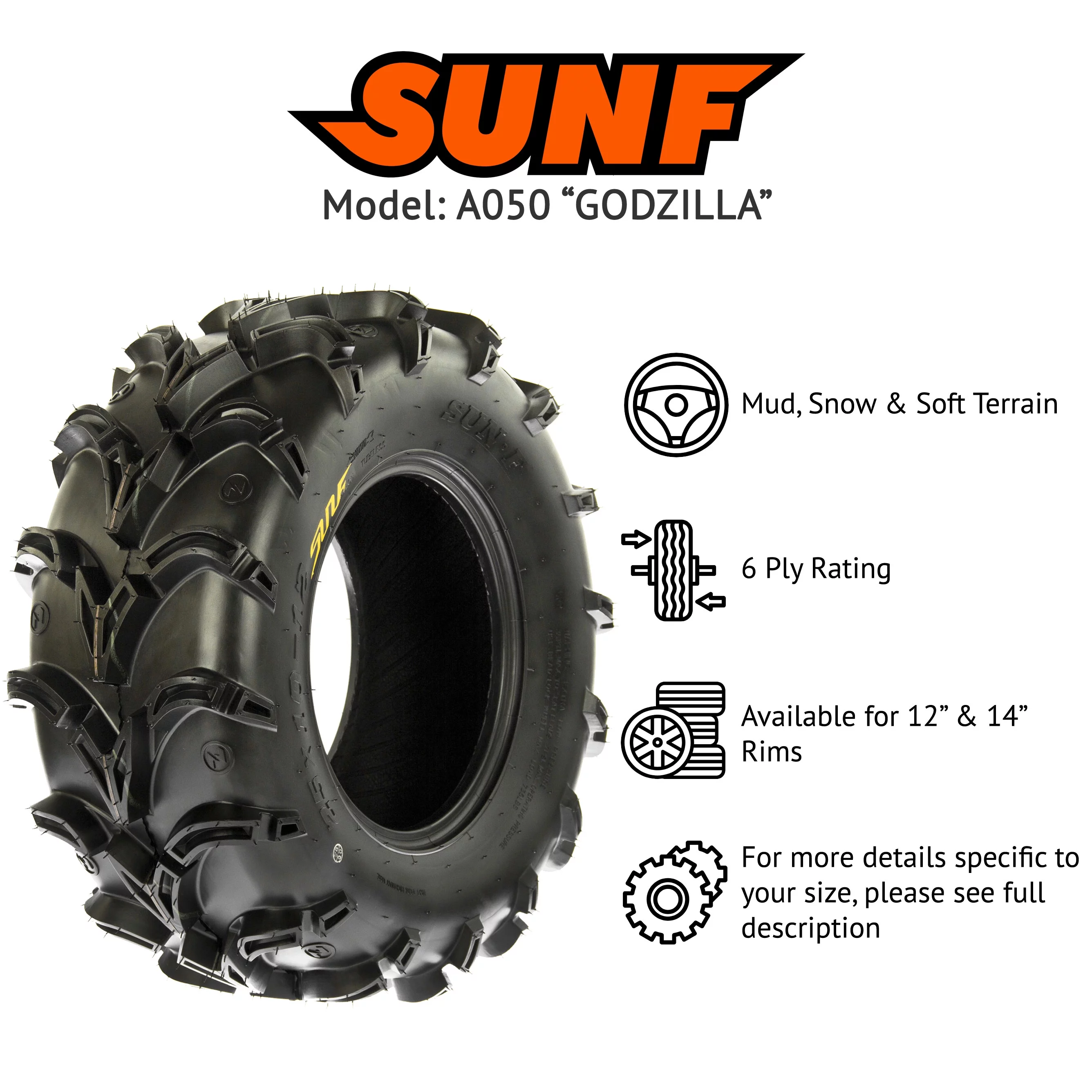 SunF 27x11-14 27x11x14 ATV UTV All Terrain AT Tire 6 PR A050 (Single)
