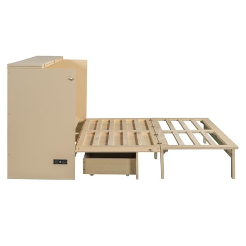 Harper & Bright Designs Queen Size Murphy Bed Cabinet Wall Bed Chest with USB, Charging Station and Large Storage Drawer for Home Office (White)