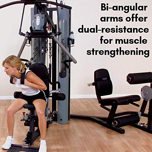 Body-Solid Multi-Station 210lbs Weights Stack Bi-Angular Gym Machine with Leg and Calf Press Attachment, Leg Strength Training Equipment