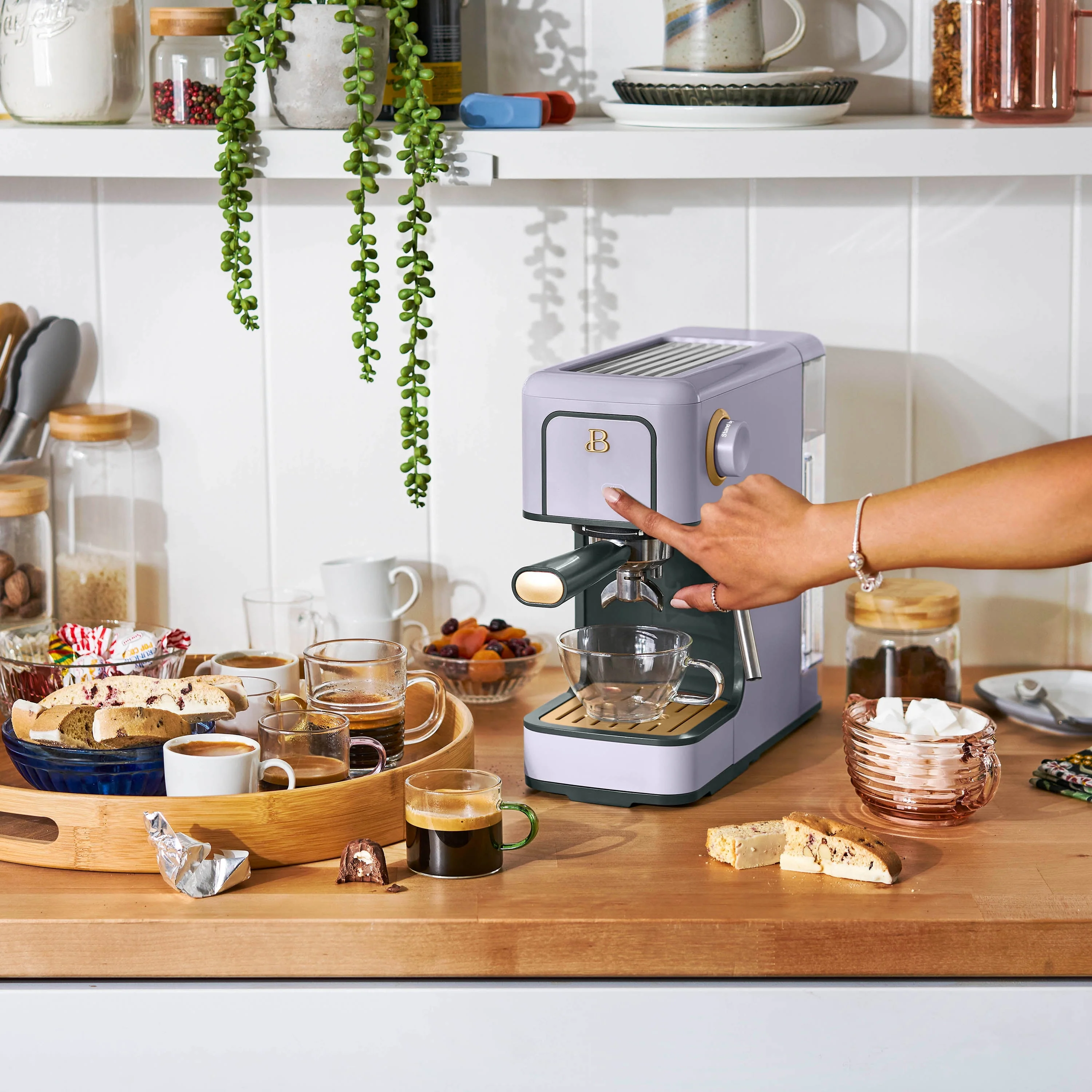 Beautiful Slim Espresso Maker with 20-Bar Pressure, White Icing by Drew Barrymore