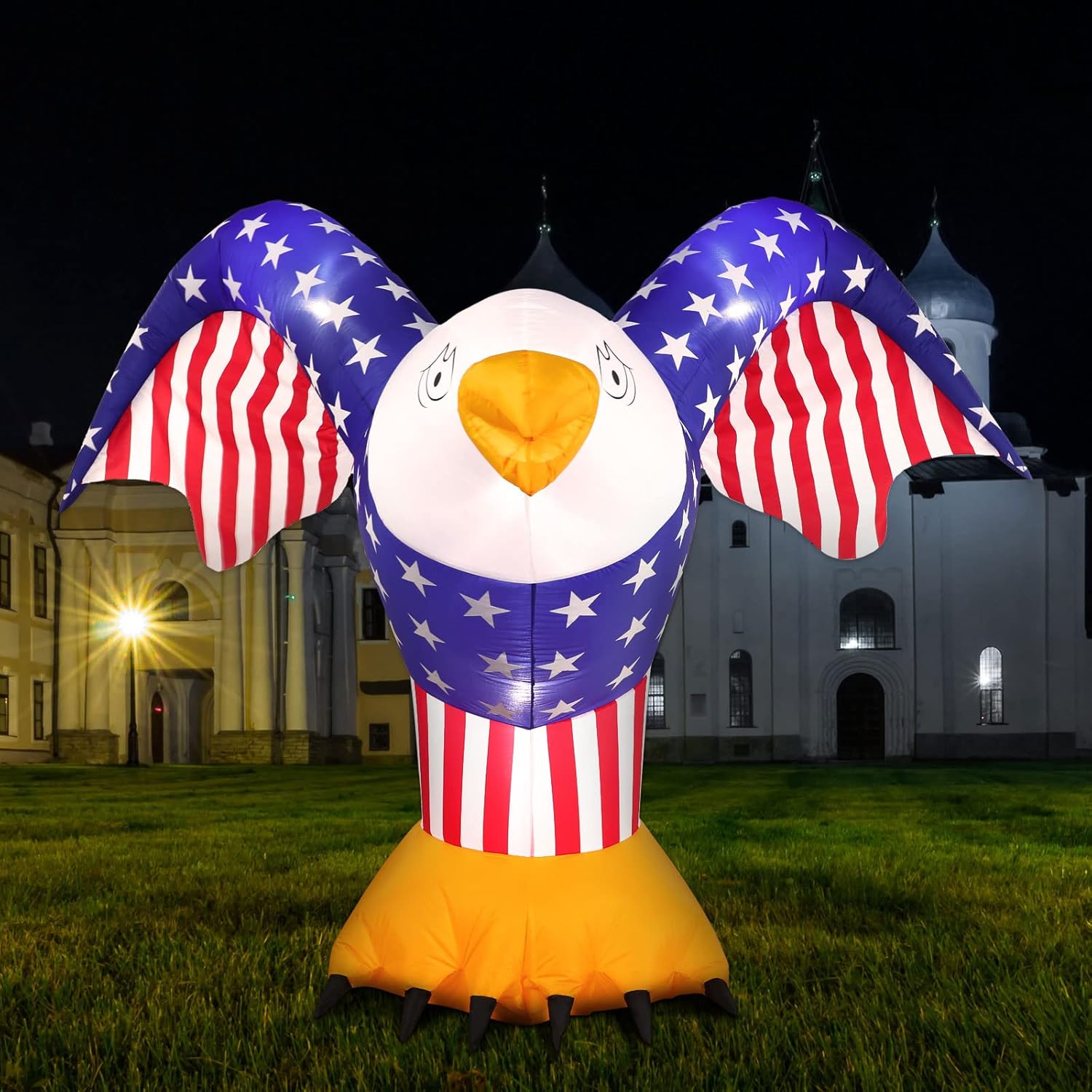 6 ft 4th of July Inflatable Decoration Patriotic American Inflatable Eagle with Built-in LED Light and Blower