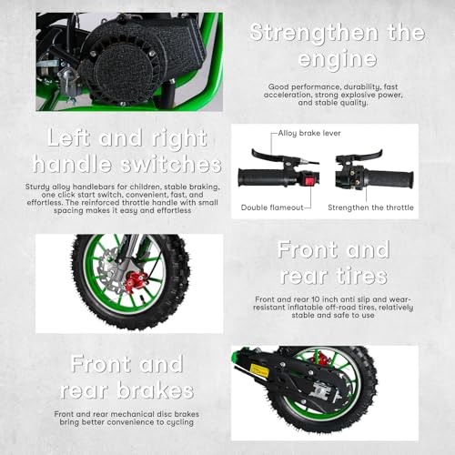 2025 Upgrade 49cc Kids Dirt Bike with Dual Disc Brakes, 2-Stroke 40KM/H Gas Pitbike