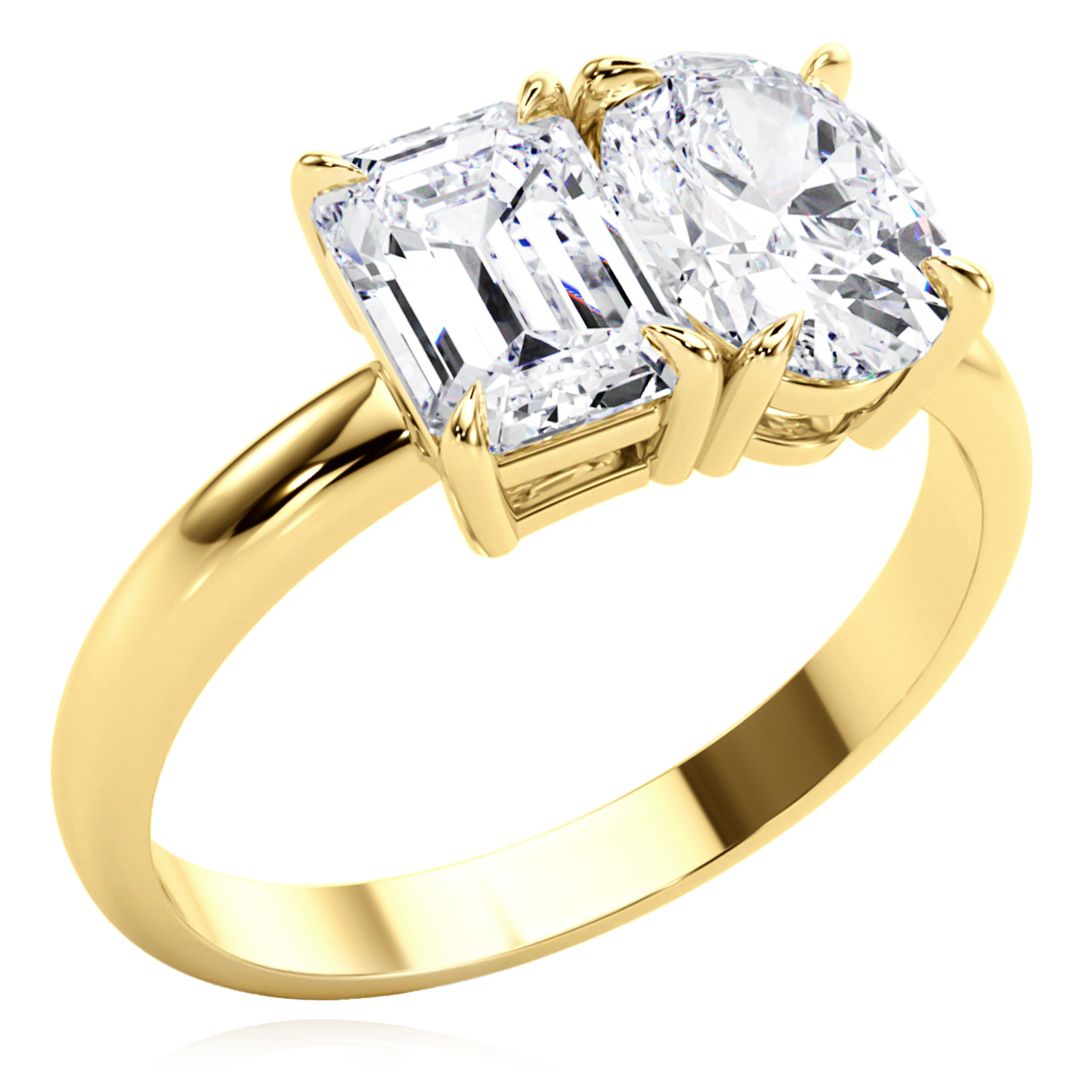 2.00CTW Lab-Grown Diamond Double Emerald Oval 18K Yellow Gold Engagement Ring