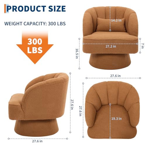 GarveeHome Modern Swivel Barrel Accent Chair, 360° Teddy Fabric Upholstered Armchair with Striped Backrest & Plush Padding